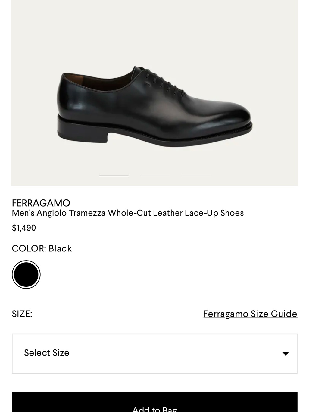 Salvatore Ferragamo Black Leather Derby Lace-Up Shoes